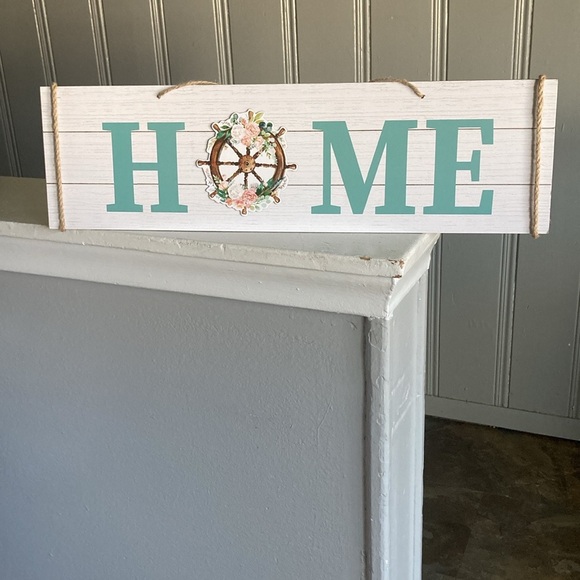 NWT- Horizontal HOME- Nautical Decoration Sign w/ Floral Ships Helm - Picture 7 of 14